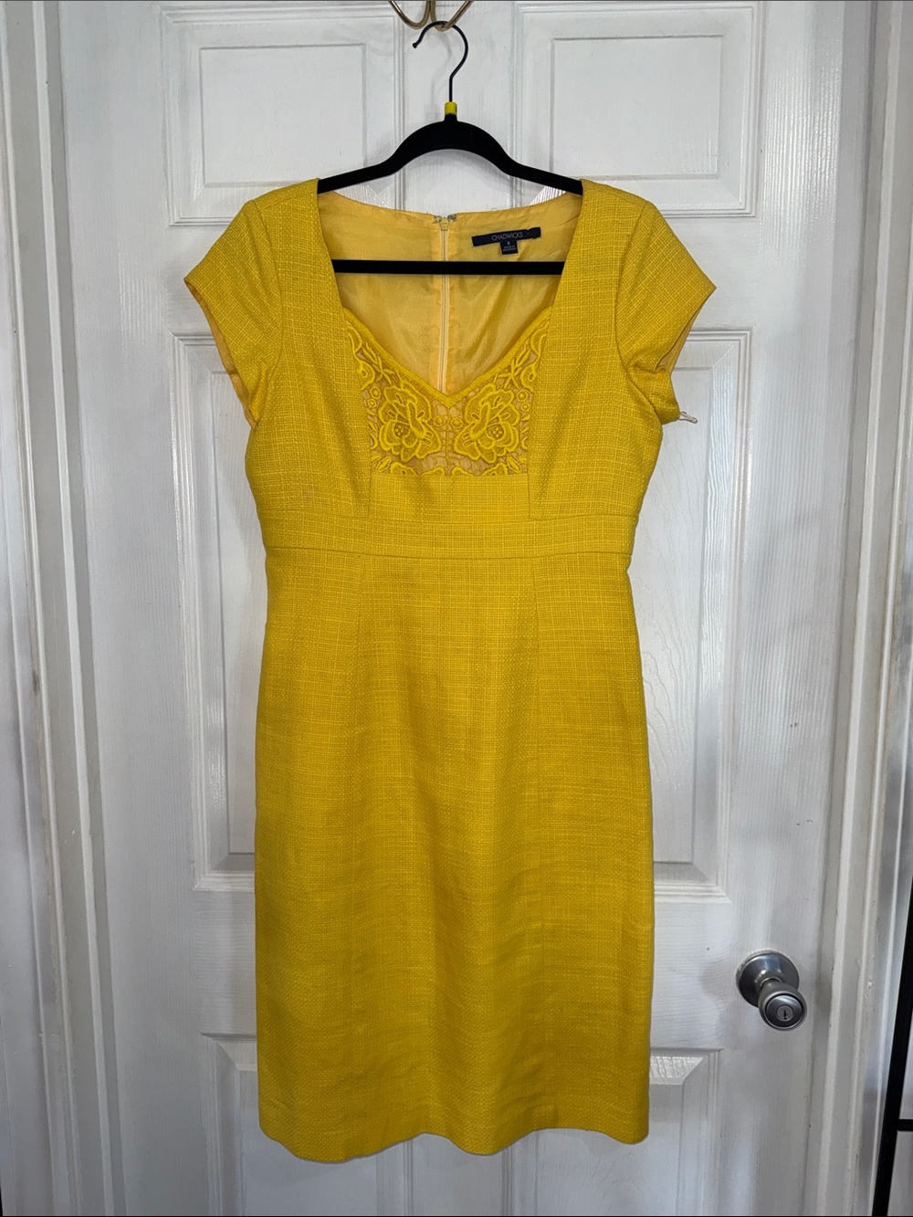 Chadwicks Yellow Embroidered V-Neck Midi Dress